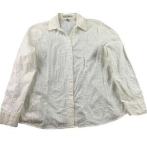Vintage David Brooks Button Down Shirt Women L White Long Sleeve Embroidery